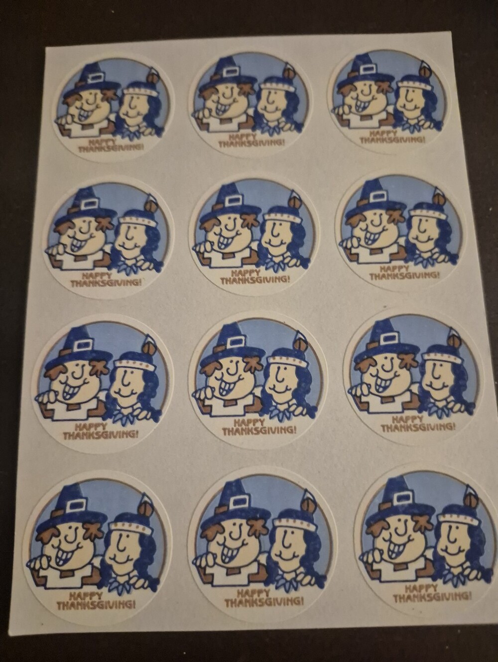 Blue Thanksgiving Pilgrim Sticker Sheet - Party Supplies